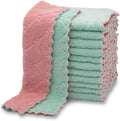 kimteny 12 Pack Kitchen Cloth Dish Towels, Premium Dishcloths, Super Absorbent Coral Velvet Dishtowels, Nonstick Oil Washable Fast Drying (Pink-Green)