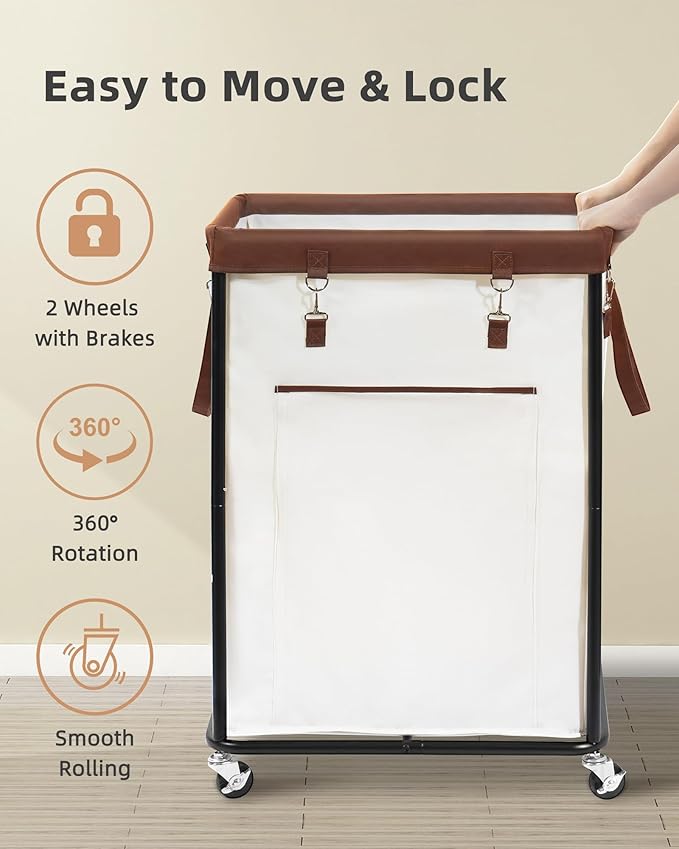 STORAGE MANIAC Large Laundry Basket with Wheels 160L Rolling Laundry Hamper Laundry Cart with Metal Frame and Removable Bag, Clothes Hamper for Bedroom, Bathroom, Dorm Room, Laundry Room, Beige