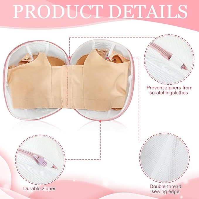 Shappy 6 Pieces Bra Washing Bag for Laundry Mesh Wash Lingerie Underwear Brassiere Washing Bags with Zipper for Women Laundry Storage (11.81 Inch,Pink)