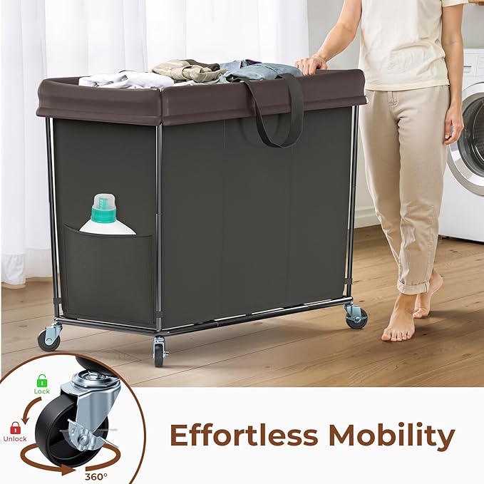 320L Laundry Hamper with Wheels, 3 Section Large Rolling Laundry Basket Bag with Wheels, Clothes Hamper Cart for Laundry, Bedroom, Bathroom and Dorm