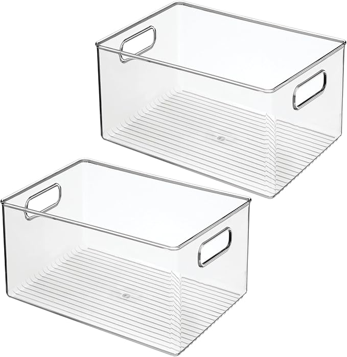 iDesign Pantry Organizer Bins with Handles - Storage Bins for Cabinets or Fridge - Set of 2 - Clear
