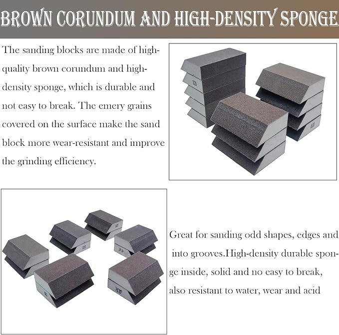 12 Pack Single Sanding Sponge Set - 80/100/120/180/220/320 Grit Sanding Blocks Assortment, Washable and Reusable