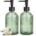 Topsky 2 Pack Glass Soap Dispenser with Plastic Pump, 400ml Liquid Hand Soap Dispenser, Rustproof Pump for Kitchen & Bathroom, Great for Lotions, Essential Oil, Liquid Soaps,Army Green