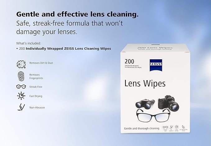 ZEISS Pre-Moistened Lens Cleaning Wipes, 200 Count