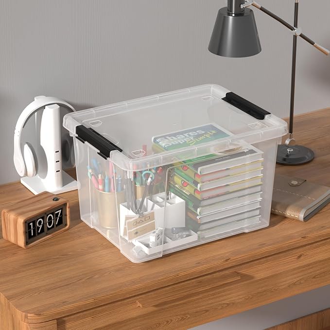 Aninhao 4-Pack 22 Quart Plastic Storage Bins with Wheels, Latching Storage Box Bin, Clear