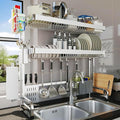 Over The Sink Dish Drying Rack,3 Tier Adjustable Length Full Stainless Steel Large Storage Kitchen Dish Rack,for Kitchen Counter Expandable Multifunctional Organizers,Silver (25.5'' to 37.6'')