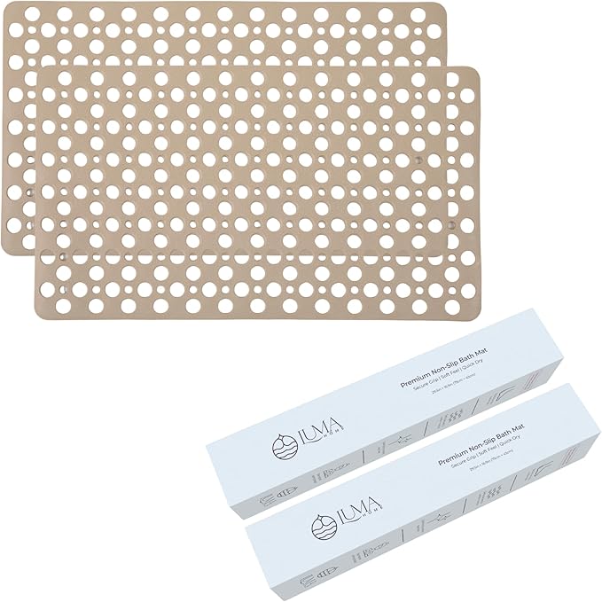 LUMA HOME Non Slip Bathtub Mat and Shower Mat Beige TPE Strong Suction Cups Aesthetic Bath Mat for Inside Shower with Soft Texture, Quick-Dry Drain Holes, Spa-Inspired Design 30x17” (75x43 cm) (2)