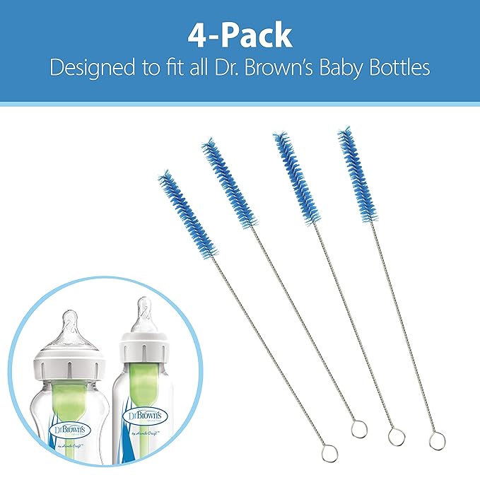 Dr. Brown's Reusable Sponge Baby Bottle Cleaning Brush, Blue, 3-Pack + Anti-Colic Vent Cleaning Brush, BPA-Free, 4-Pack