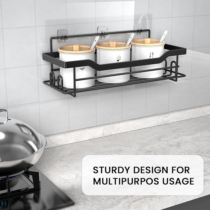 Shower Caddy Shelves Organizer Rack, Single Pack Shower Caddy,No Drilling Wall Mounted Self Adhesive Shower Shelves for Inside Shower, Matte Black