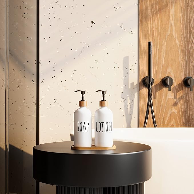 Glass Lotion Dispenser,Refillable Matte Black Hand Lotion Dispenser Suitable for Bedroom,Body or Hand Lotion Bottle Rustic Bedroom Decor