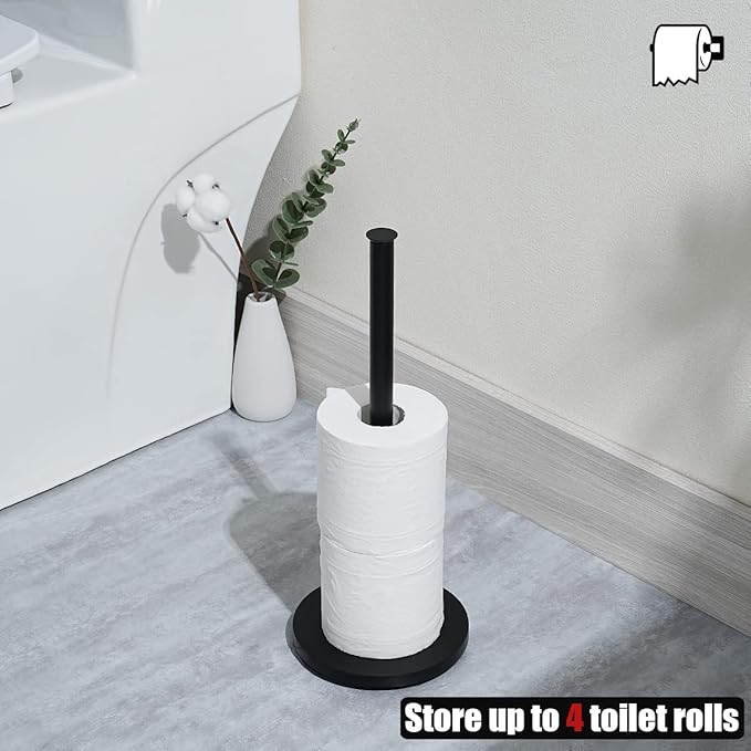 JQK Toilet Paper Storage Stand Matte Black, 304 Stainless Steel Thicken 0.8mm Tissue Reserve Holder 3 Rolls Dispenser for Bathroom, TPS180-PB