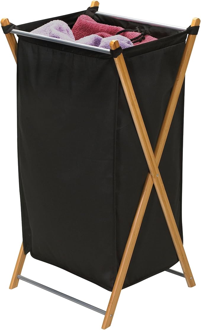 Household Essentials X-Frame Bamboo Hamper, Washable Black Liner and Bamboo Frame, and Renewable, Folds for Storage, Simple and Chic, Natural