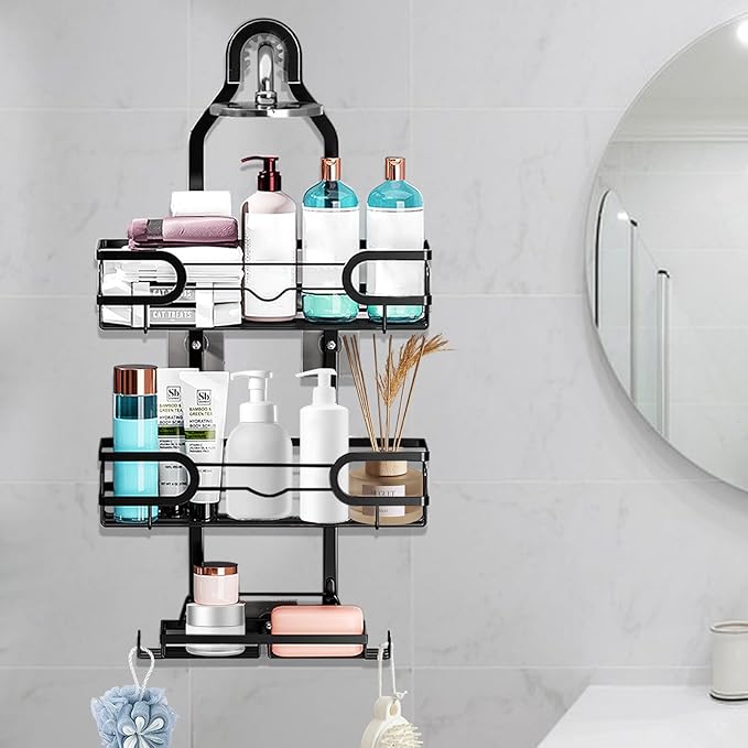 Shower Caddy Hanging, Shower Caddy Hanging Bathroom Shower Organizer, Long Bathroom Shower Organizer Hanger Rack with Hooks,Soap Holder