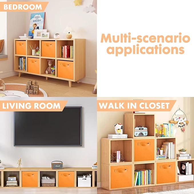 ShellKingdom Storage Bins, Foldable Fabric Storage Cubes And Cloth Organizer Drawer For Closet And Toys, 13 X 13 X 13 INCH, 2 Pack (Orange)