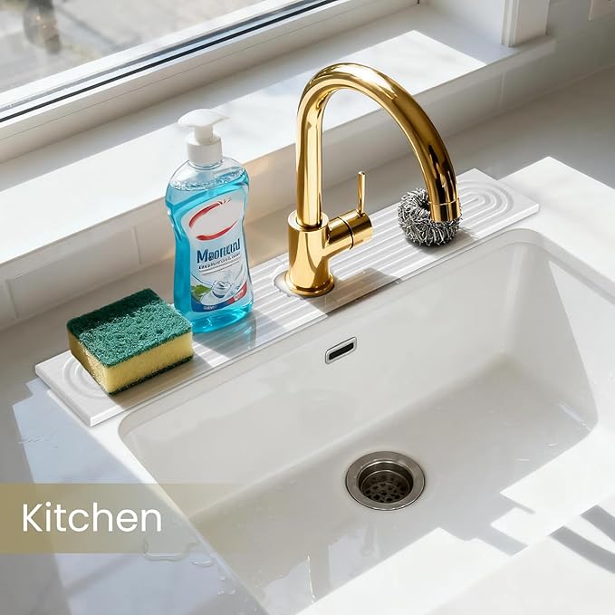 Faucet Mat for Kitchen Sink,Diatomite Fast Drying Stone Sink Tray,Faucet Splash Guard for Bathroom Counter [23.6"x4"],Super Absorbent, Prevents Moisture Buildup