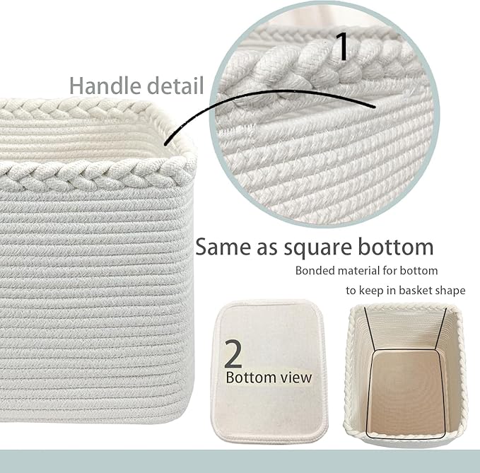 COMFY-HOMI 3Pack Small Woven Cotton Rope Basket for Organizing, Gift Baskets for Handles, Empty Gift Baskets, Medium Rope Basket|13.5" x 11" x 9.5" home decor for Living Room, Bathroom