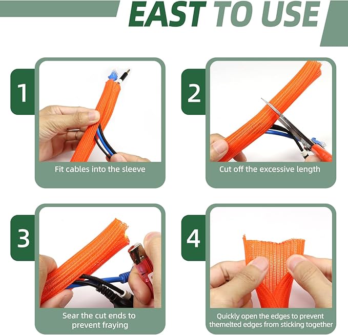 Split Wire Loom Tubing, Cable Protector Sleeve, Braided Cable Management for TV/Computer/Home Theater/Engine Bay, Cord Protectors from Pets No Chew (Orange, 3/8"-25ft)