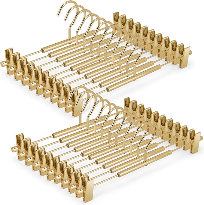 VWV 20-Pack Adjustable Women's Skirt and Pants Hangers, Durable, Space-Saving, Suitable for Jeans, Shorts, Underwear, Sports Bras (Gold)