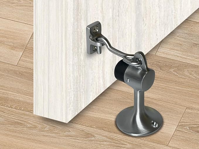 QCAA Solid Brass Door Stop, 3-15/16" Height, Satin Chrome, 1 Pack