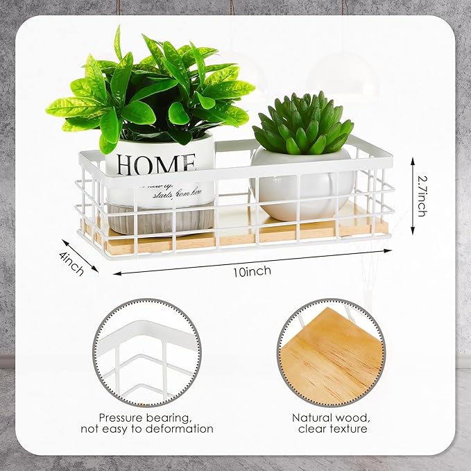 Funrous 2 Pcs Metal Small Wire Basket Wall Hanging Wire Basket Hang Small Bathroom Kitchen Storage Organizer Toilet Paper Mesh Storage Bin Shelf Rack with Base(White,9.84 x 3.94 x 2.76 Inches)