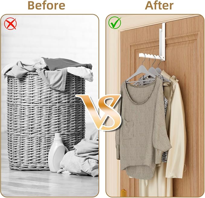 ZMBESUP Over The Door Hanger Folding Clothes Drying Rack, Folding Hanging Coat Rack for Indoor Laundry Room Compact Small Space Foldable Portable Clothing Hanger Hook Collapsible- 2 Pack (White)