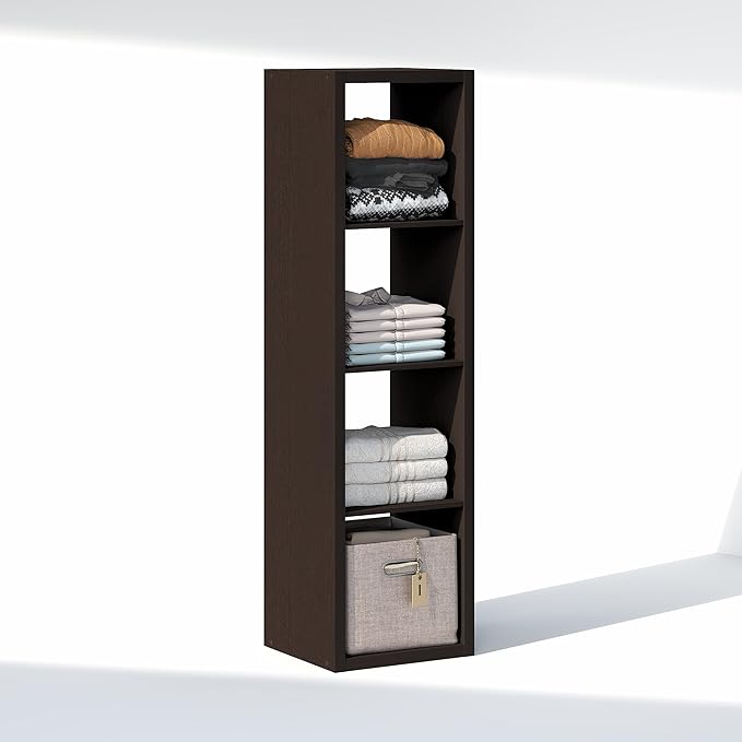 Furinno Cubic Closet Organizers and Storage, 4-Cube Closet Organizer, Vertical Open Shelf Closet Storage, Extra Thick Frame for Wardrobe, Bedroom, Living Room, Dark Oak