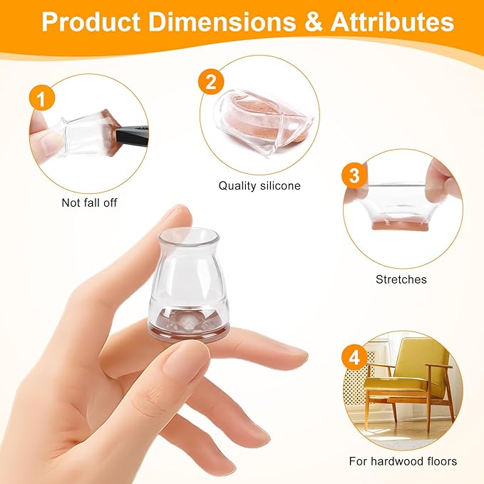 CHUNZEXI 16 Pack Extra Small Chair Leg Floor Protectors for Hardwood Floors, Silicone Felt Covers Pads Caps, Protect Wood Furniture Feet Floors Noise Reduce and Scratch (Universal X-Small & Clear)
