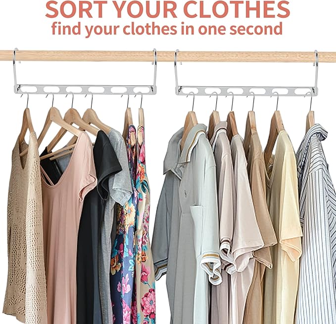 Space Saving Hangers for Clothes, 10 Pack Hanger Organizer Space Saver, Magic Metal Collapsible Closet Organizers, Multiple Hangers in One, College Dorm Room Essentials (V1.0)