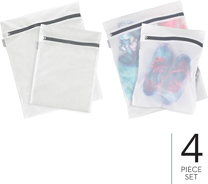 iDesign Medium and Large Laundry Delicates-Set of 4-White Mesh Wash Bags M4