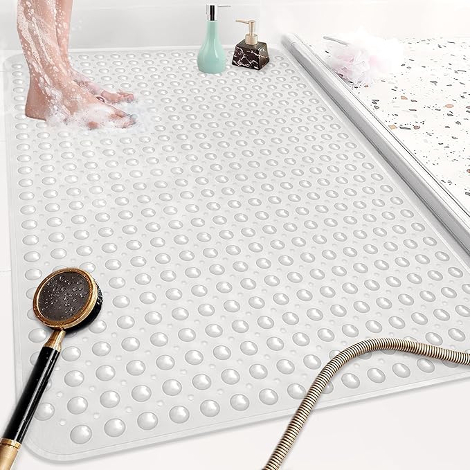 Mofonky Shower Mat Non Slip: 47.2 x 31.5 Inch Extra Large TPE Shower Mats for Inside Shower - Anti Slip Shower Stall Matt with Drain Hole and Suction Cups for Elderly