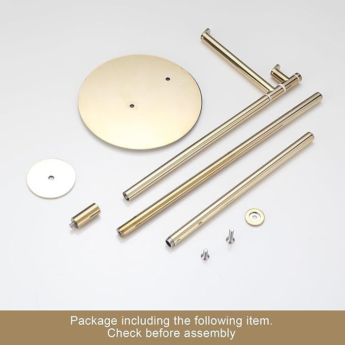 BGL Toilet Paper Holder Stand, SUS304 Stainless Steel Gold, Weighted Base, Holds 5 Jumbo Rolls, Space-Saving Modern Bathroom Storage with Built-in Hook