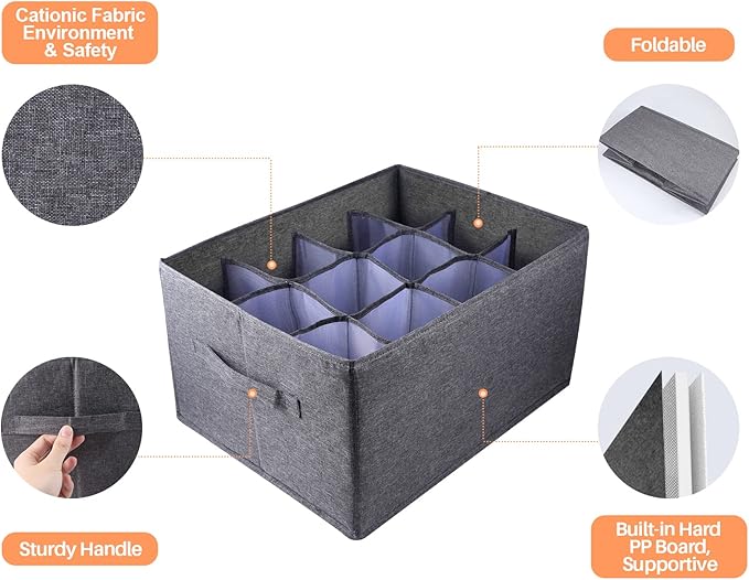 2Pcs Closet Organizers and Storage Bins for Clothes - 12 Cell Drawers Organizer Grid Storage Box for Jeans Pants Sweater Towel T-shirts, Wardrobe Shelf Dividers Closets Organization