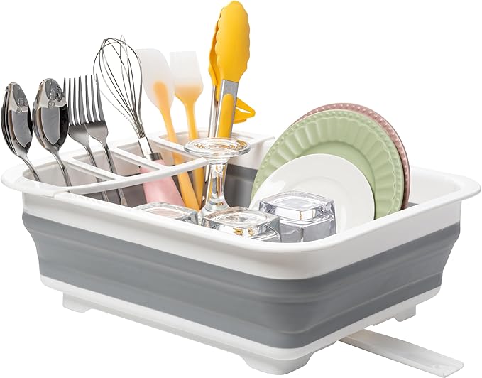 Tiawudi Collapsible Dish Drying Rack, Pop Up Dinnerware Drainer, Portable Plate Organizer for Kitchen RV Campers Travel Trailer, Space Saving Kitchen Storage Tray