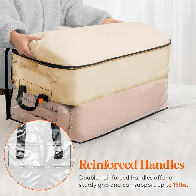Lifewit 90L Large Clear Clothes Storage Bags, 4 Pack Plastic Comfort Blanket Storage, Vinyl Foldable Moving Bags with Zipper and Reinforced Handles, Closet Organizers Containers for Bedding, Duvet