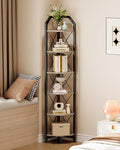 6-Tier Corner Shelf, Industrial Corner Bookshelf, 71.2" Corner Storage Stand, Plant Stand Display Shelf, Corner Bookcase for Bedroom, Living Room, Home Office, Greige and Black TCJ11BG
