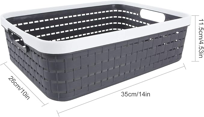 CertBuy 3 Pack Plastic Storage Baskets 14 x 10 x 4.5 Inch, Large Weave Storage Bins with Handle for Cabinet, Shelf, Kitchen, Bedroom, Bathroom and office – Dark Grey