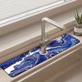 Sink Faucet Absorbing Mat Blue Gold Marble Sink Splash Guard Drying Mat for Kitchen Bathroom Faucet Sinkmat 23.5"X5.5"