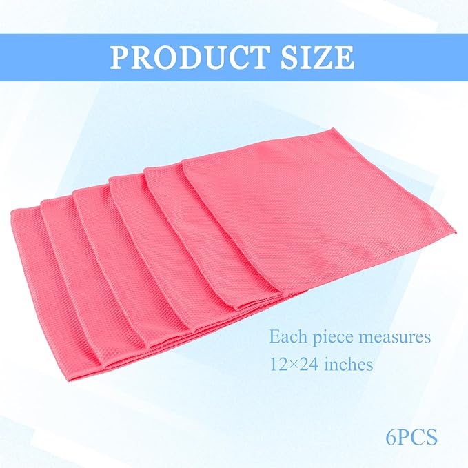 6PCS Microfiber Glass Cleaning Cloth, 12"×24" Fish Scale Cloth for Car Glass & Window Cleaning, Lint-Free Streak-Free, Multi-Purpose Mirror Washing Towels, Car Cleaning Supplies (Red)