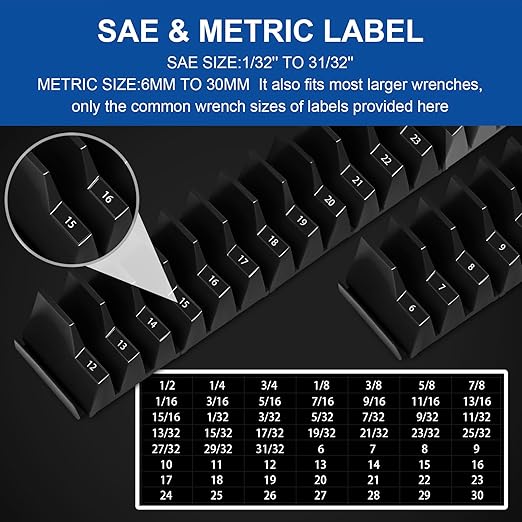42-Tool Magnetic Wrench Organizer, Tool Box Organizer, Wrench Holder for Tool Drawer Storage - Wrench Rack with Metric & SAE Label. Gift for Father, Brother and Boyfriend (Black)