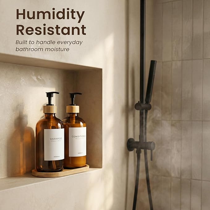 MaisoNovo Glass Dish Soap Dispenser for Kitchen Set of 2-16.9oz Amber Dish and Hand Soap Dispenser Set for Kitchen - Amber Glass Bottles x 2 with Black Bamboo Pumps & Tray