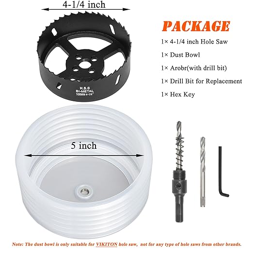 4-1/4 Hole Saw for Recessed Lights, 4.25 Inch Hole Cutter with Dust Bowl Catcher for Led Recessed Lighting 4 Inch and Wood Metal Drywall, Bi-Metal Construction, Black