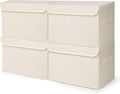 Large 22 Quart [4-Pack] Linen Fabric Foldable Storage Bin Cube Organizer Basket with Flip-Top Lid & Handles, Clothes Blanket Box for Home, Office, Closet (14.6 x 9.5 x 9.5, Beige)