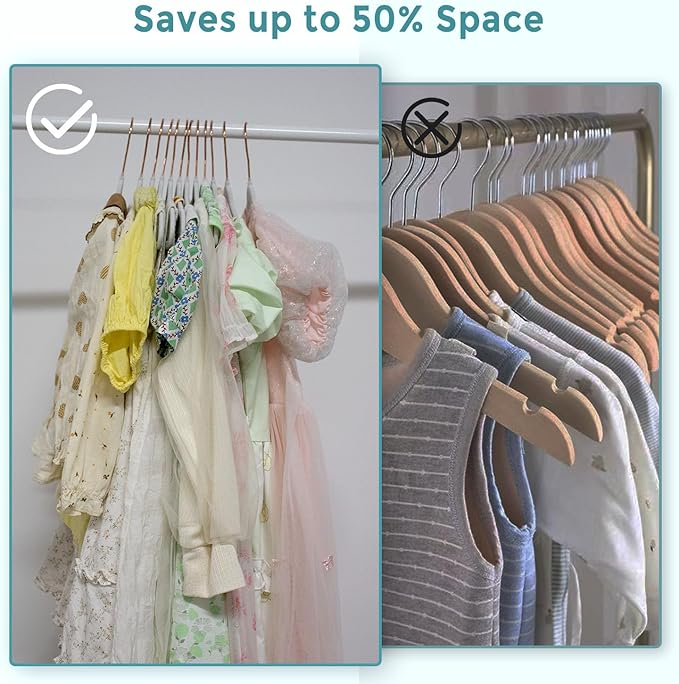 14 Inch Velvet Kids Hangers -50 Pack Durable & Non-Slip Closet Organizers for Big Kids & School-Age Children, 0.2" Ultra Slim Space-Saving Design with 10 Hanger Clips - White