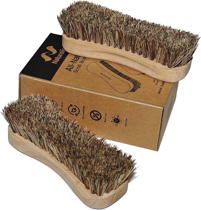 All-Natural Wooden Scrub Brush Set | Wooden Handle | Palmyra Bristle Brush for Cleaning | Eco Friendly Cleaning Products | Scrub Brush Set of 2