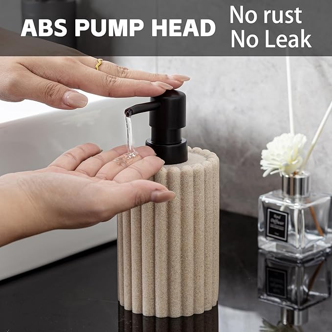 Soap Dispensers 350mL 11.84 OZ, 2 PCS Luxurious Hand Dish Lotion Shampoo Soap Dispenser Jar, Natural Stone Look Soap Pump Bottles for Kitchen Bathroom Countertop (Beige)