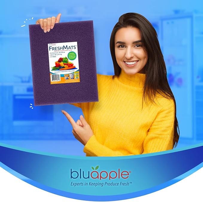 Bluapple FreshMats, Refrigerator Bin Liner, Fridge Drawer Mats, Crisper Life Extender Liner Keeps Produce Fresh Longer, Anti-Bruising, for Air Circulation, Washable & Reusable (4-Mats, 12x15, Purple)