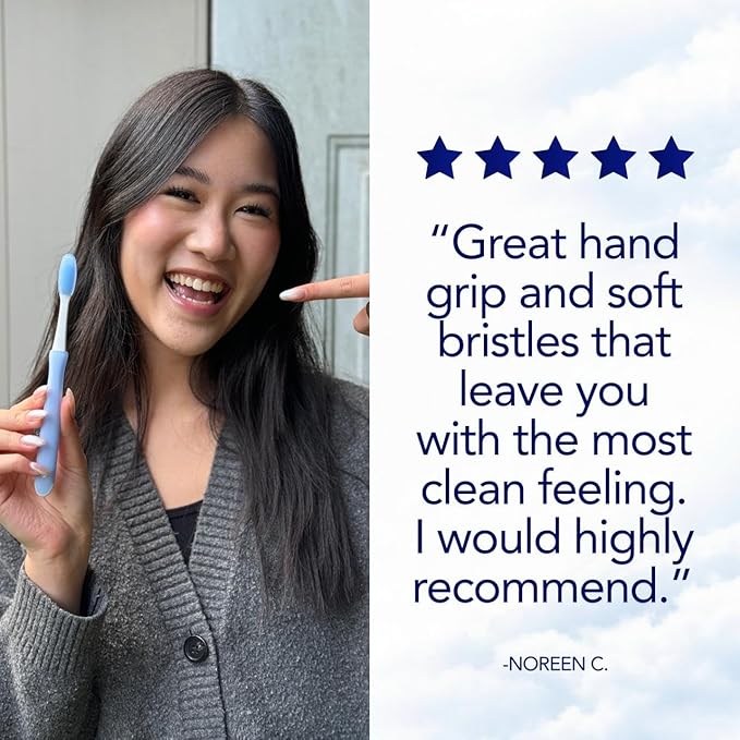 Extra Soft Toothbrush for Adults with Sensitive Gums – Ultra-Soft TPU Bristles, BPA & PFAS Free, Reusable Handle with 2 Replaceable Brush Heads + Travel Covers