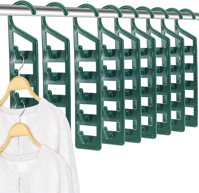 15 Pack Space Saving Hanger Holders, Sturdy Plastic Clothes Hangers, Multiple Shirt Hanger, Vertical Closet Hangers with 5 Holes for College Dorm Room, Closet Organizers and Storage(Green)