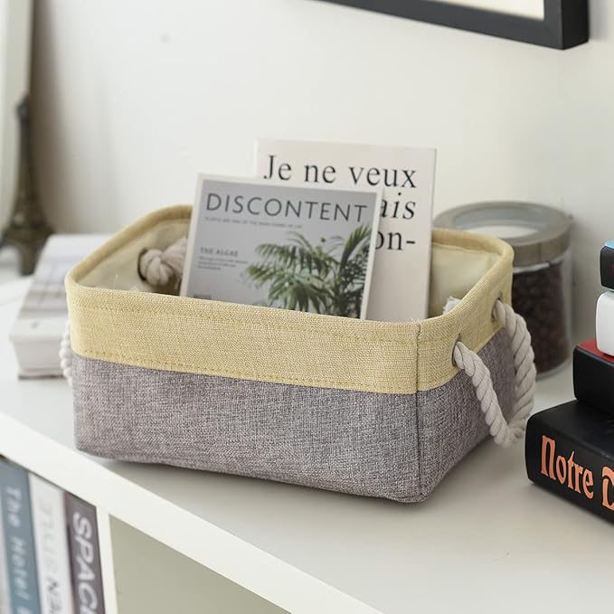Sacyic Fabric Storage Baskets for Organizing(6 Pack) Small Baskets for Shelves,storage, Laundry, Nursery, Closets, Decorative Baskets for Gifts Empty (Grey & gold, 11.8” x 7.8” x 5.1”)