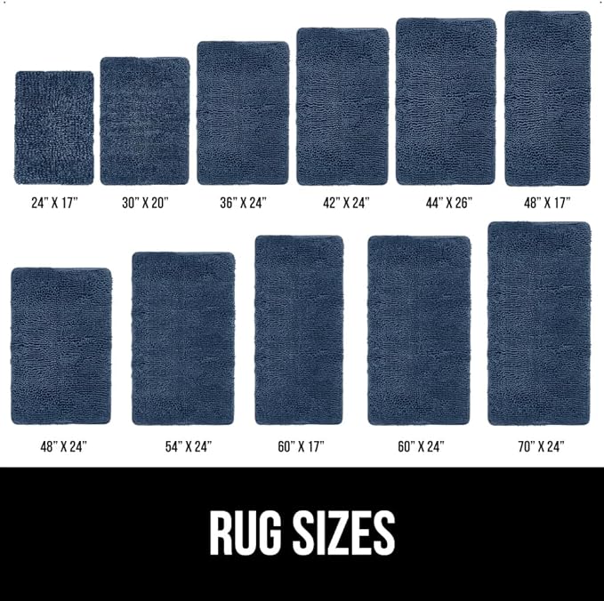 GORILLA GRIP Bath Rug Mat 42x24, Soft Absorbent Chenille, Quick Dry Microfiber Mats, Rubber Backing Washable Shower Floor Rugs, Bathmat Runner, US Designed Bathroom Home Decor Accessories Navy Blue